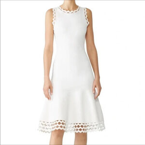 Milly White Diamond Cut Dress Mini Fit Flare Pleated Sleeveless Short S